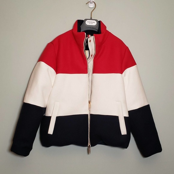 THOM BROWNE REVERSIBLE RED BLUE WOOL & NYLON PUFFER DOWN JACKET $5959 IT 40 NEW - Picture 1 of 12